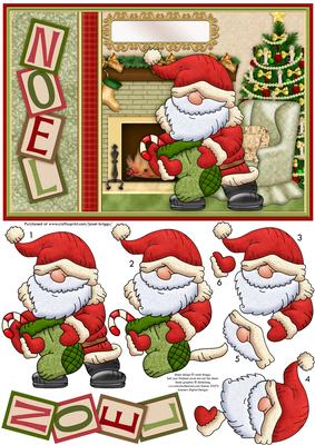 Santa Hanging Christmas Stockings Card Topper & Decoupage