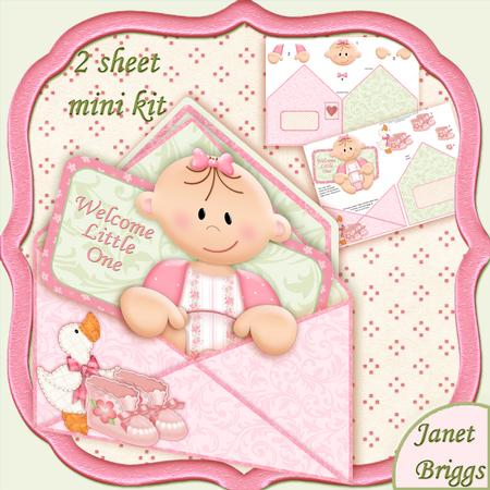 New Baby Girl Envelope Peeper Card 2 Sheet Mini Kit