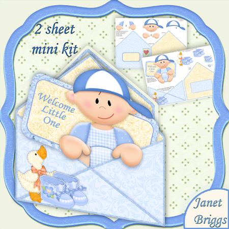New Baby Boy Envelope Peeper Card 2 Sheet Mini Kit