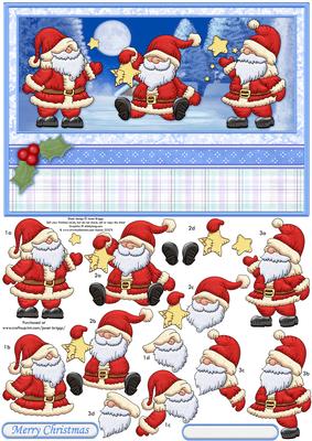 3 Jolly Santas Christmas Card Topper & Decoupage