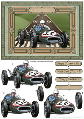 Vintage Racing Car Old But Classic Card Topper & Decoupage