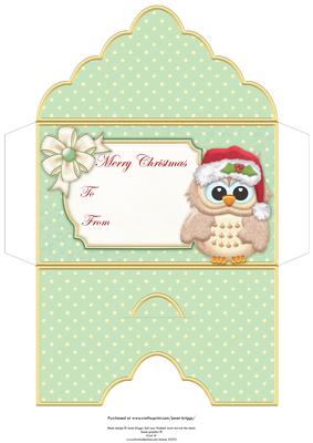 Christmas Money Wallet Brown Owl in Santa Hat