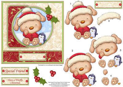 Mutt's Winter Friend Christmas Card Topper & Decoupage