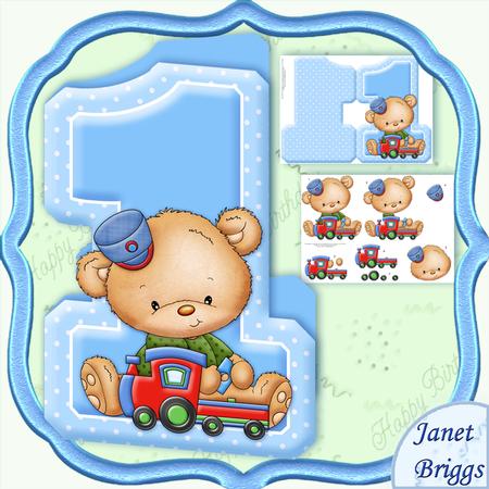 Age 1 Teddy & Train Shape Card & Decoupage Mini Kit
