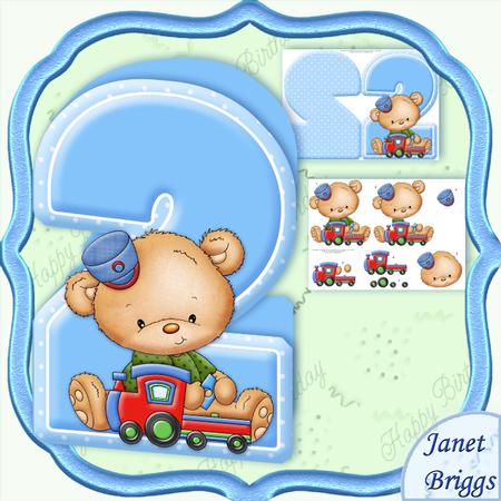 Age 2 Teddy & Train Shape Card & Decoupage Mini Kit