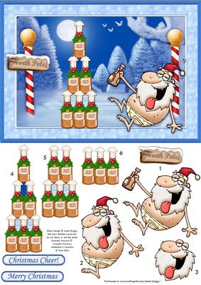 Santas Beer Tree Christmas Card Topper & Decoupage