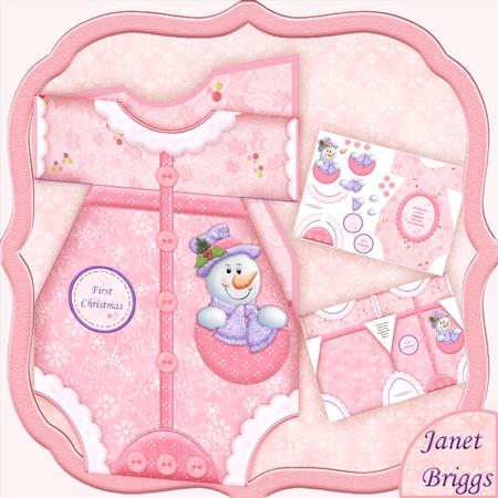First Christmas Snowman Romper Pink Shaped Card Mini Kit