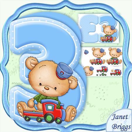 Age 3 Teddy & Train Shape Card & Decoupage Mini Kit
