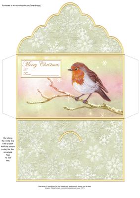 Christmas Money Wallet Envelope Robin in Gold