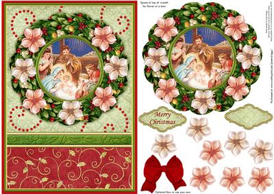 Christmas Wreath Nativity A5 Card Topper & Decoupage