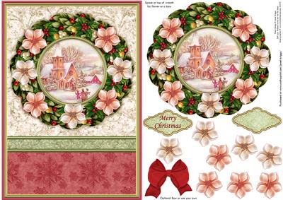 Christmas Wreath Snowy Church A5 Card Topper & Decoupage