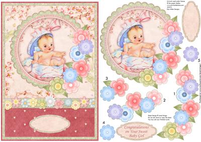 New Baby Girl Vintage Baby Girl Card Topper & Decoupage