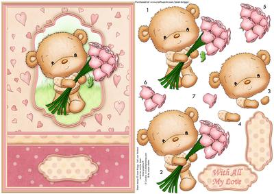 Teddy & Rose Card Topper & Decoupage