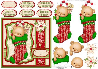 Ted's Christmas Stocking Card Topper & Decoupage