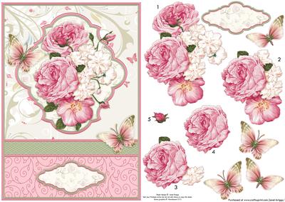 Pink Roses & Blossom Card Topper & Decoupage