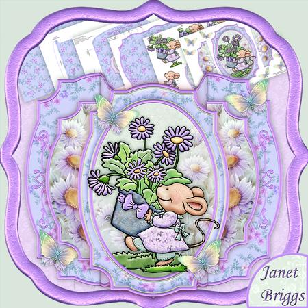 Mouse, Flowers & Decoupage Double Pop Out Card Kit