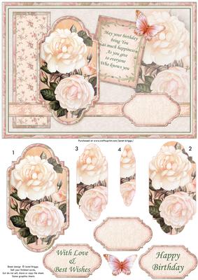 Pastel Rose Bloom Birthday Card Topper & Pyramage