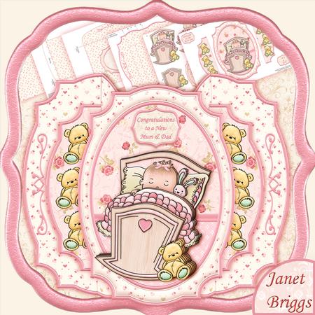 New Baby Girl Double Pop Out Card Kit & Decoupage