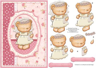 First Holy Communion Girl Bear Card Topper & Decoupage