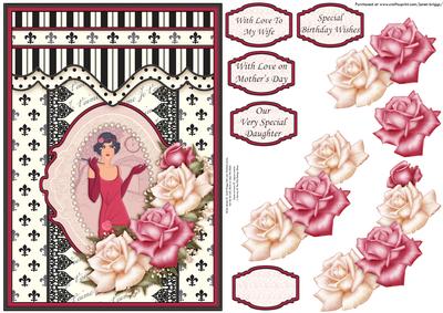 Flapper Girl & Roses Art Deco Topper & Decoupage