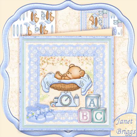 New Baby Boy Bear on Scales Mini Kit & Decoupage