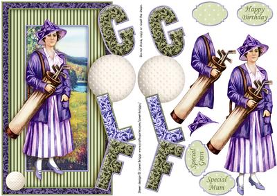 Golf Vintage Lady Over the Side Card with Decoupage
