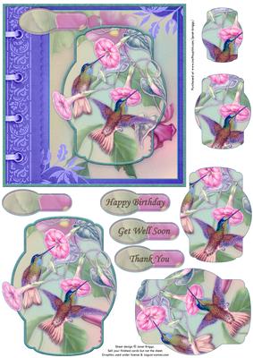 Humming Birds & Exotic Flowers Quick Card Topper & Pyramage