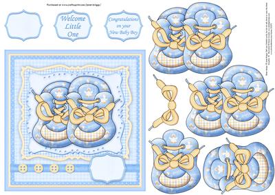 Cuddly Boots New Baby Boy Card Topper & Decoupage