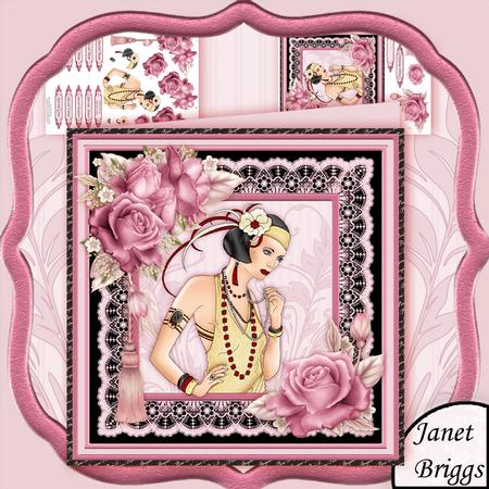 Art Deco Lady in Pink & Gold 8x8 Mini Kit & Decoupage
