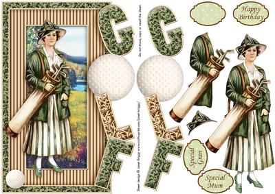 Golf Vintage Lady Over the Side Card with Decoupage