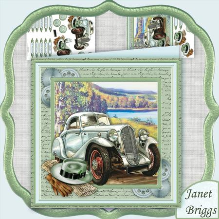 Vintage Silver Car 8x8 Mini Kit & Decoupage