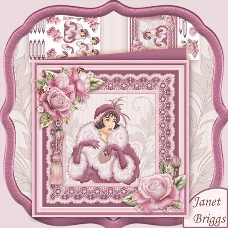 Art Deco Lady in Wine 8x8 Mini Kit & Decoupage