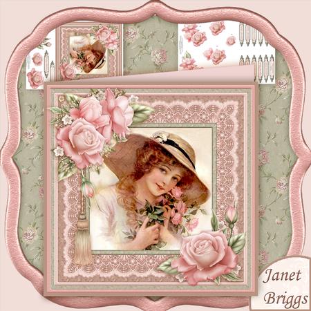 Vintage Lady & Pink Roses 8x8 Mini Kit & Decoupage