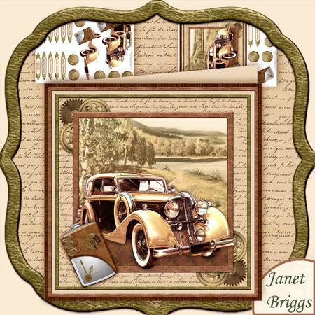 Vintage Gold Car 8x8 Mini Kit & Decoupage