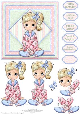 Onesie Diva Teenager, Card Topper & Decoupage