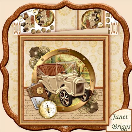 Steampunk Gold Car 8x8 Mini Kit & Decoupage for Men