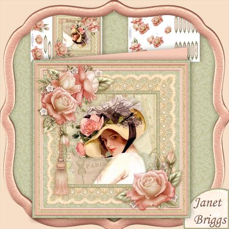 Vintage Lady in Peach Rose Hat 8x8 Mini Kit & Decoupage