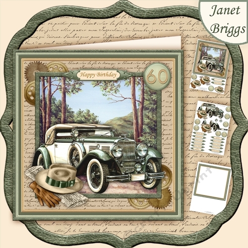 Vintage Green Car 8x8 Mini Kit & Decoupage for Men