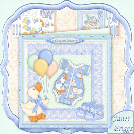 New Baby Boy Romper Suit 8x8 Mini Kit & Decoupage