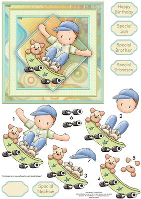 Skateboard Andy Card Topper & Decoupage
