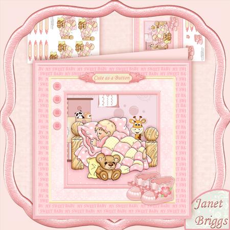 Baby Girl Cute as a Button 8x8 Mini Kit & Decoupage