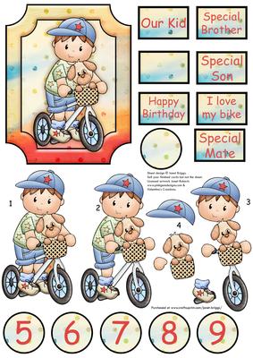 Josh on Bike Birthday Boy Card Topper, Ages & Decoupage