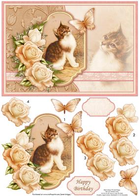 Vintage Kitten & Butterfly Card Topper & Decoupage