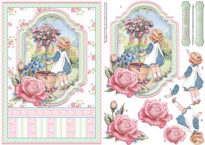 Tending the Rose Bush Vintage Card Topper & Decoupage