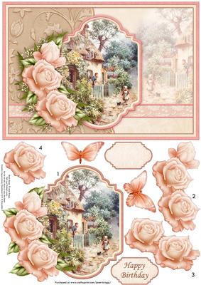 Vintage Rose Cottage Card Topper & Decoupage