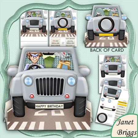 Going to Golf 3D Jeep Shape Card & Decoupage Kit
