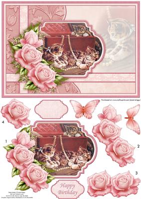 Kittens Mischief in Jewellery Box Card Topper & Decoupage