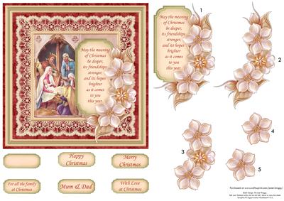 Christmas Floral Tag & Nativity Card Topper & Decoupage
