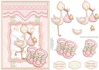 Here Comes the Baby New Baby Girl Topper & Decoupage