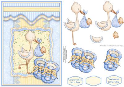 Here Comes the Baby New Baby Boy Topper & Decoupage
